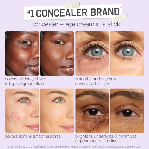 tarte shape tape blur concealer stick - Full Coverage Crease-Proof Makeup, Diamond-Shaped Precision Tip for Instant Eye Lift Effect, 50% Skin-loving Ingredients, Vegan & Cruelty-Free full size, 35H