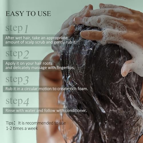 VOERUY Scalp Scrub, Rosemary Scalp Exfoliator Scrub Shampoo, 2-in-1 Scalp Treatment with Mint Oil, Hair Treatment to Clarify and Remove Build Up with Silicone Scalp Massager, 10.6oz/300g