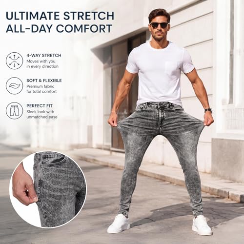 GINGTTO Mens Grey Jeans Slim Fit Stretch,Skinny Jeans Men Designer Casual Jeans for Men 32