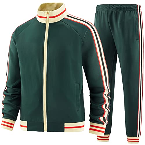 dioxoib Track Suits for Men Set 2 Piece Tracksuits Mens Sweatsuits Sets Jogging Two Piece Outfits Athletic Clothes Jogger Sweat Suits Running Sport leisure Clothing Green Ai-TZ002-L