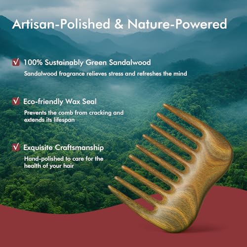 Wide Tooth Comb for Curls, Wooden Hair Comb with Long Teeth for Gentle Detangling, Perfect for Thick Hair, Women & Men