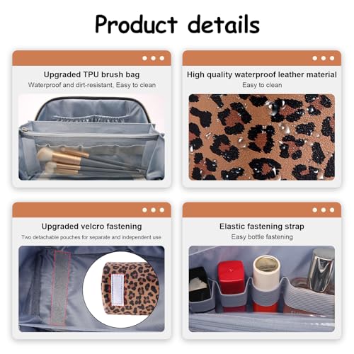 BOYATU Travel Makeup Bag Organizer: 3 Pcs Set Leopard Make up Bag for Women