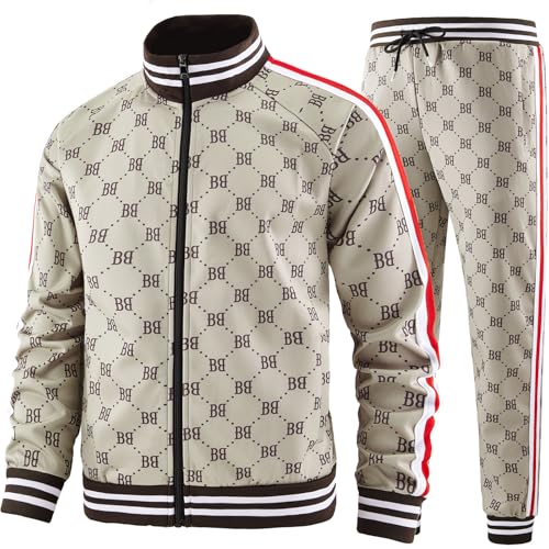 Aeeleire Track Suits for Men Set Plaid Tracksuit Mens Sweatsuits 2 Piece Sport Jogger Sweat Suits Clothes Jogging Outfits Khaki JM-A05-L