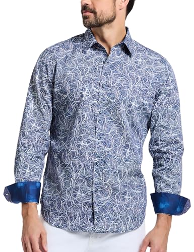 Robert Graham Mens Stelvio Long Sleeve Button Down Woven Shirt, Large, Navy