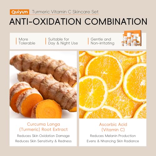 QUIYUM Turmeric Vitamin C Skin Care Set, 5PCS Beauty Routine for Women