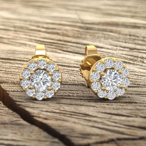 0.25 Carat Natural Diamond Halo Stud Earrings for Women in 10K Yellow Gold