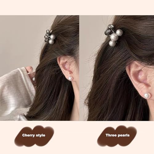 Small Hair Clips for Women,Cute Mini Pearl Claw Clips, Cherry Claw Clip for Half Up Bun Short Hair Pins, Metal Springs Hair Accessories Barrettes Birthday Christmas Gift for Daughter Girl(4 Pcs)