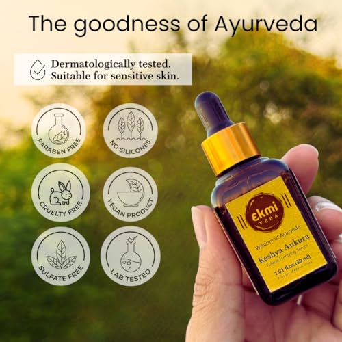 Ekmiveda Hair Growth Dht Blocker Serum With Redensyl, Procapil, Ayurvedic Herbs, Amla, Brahmi, Capilia Longa. Follicle Stimulating Hair Density Serum. Hair Loss Treatment For Women & Men, 1.01 Fl Oz