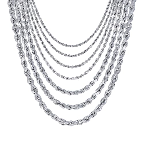 Nuragold 14K Real White Gold Solid Rope Chain Diamond Cut Necklace 1mm- 6mm - 20",2.5mm