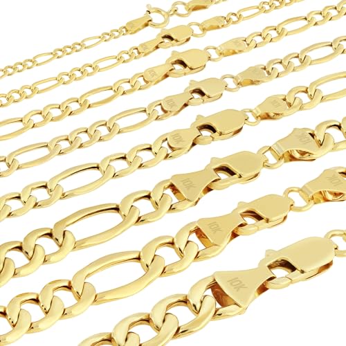 Nuragold 10K Real Yellow Gold Figaro Link Chain Necklace for Men & Women - 18",3.5mm