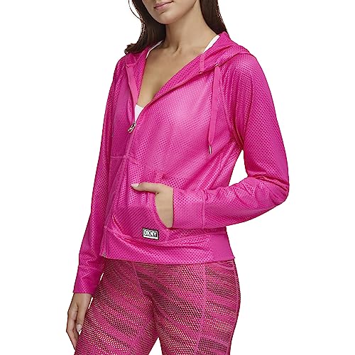 DKNY Women's Zip Up Sprint Mesh Hoodie, PEACKCOCK