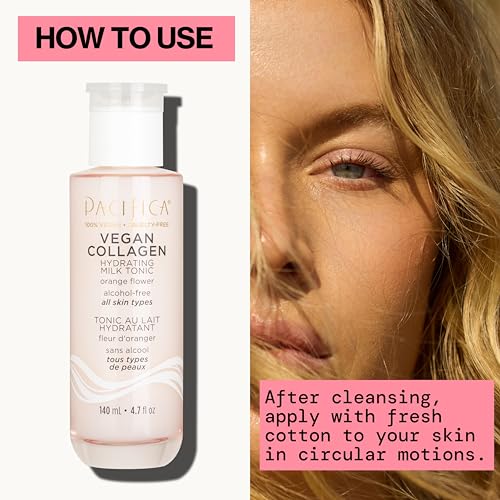 Pacifica Vegan Collagen Hydrating Milk Tonic – Alcohol-Free Milky Toner & Essence Moisturizing Vegan Collagen Face Tonic w/Hyaluronic Acid, Chamomile Jasmine All Skin Types Vegan Dermatologist Tested