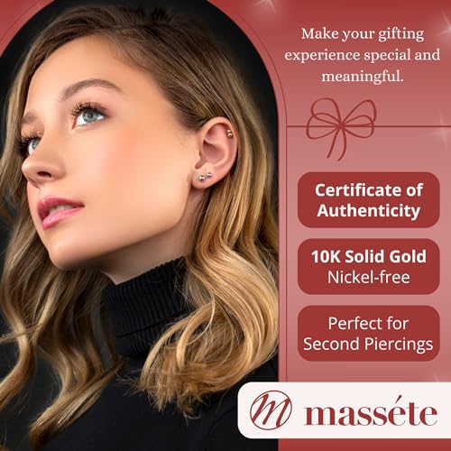 MASSETE 10k Yellow Gold Ball Stud Earrings for Women and Girls Screwback Nickel Free 5mm