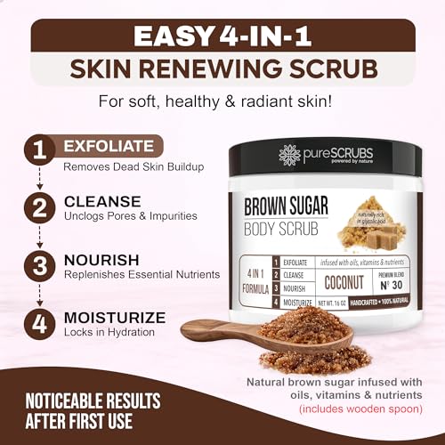 pureSCRUBS Premium Coconut Brown Sugar Scrub, Exfoliating Body Scrub Set