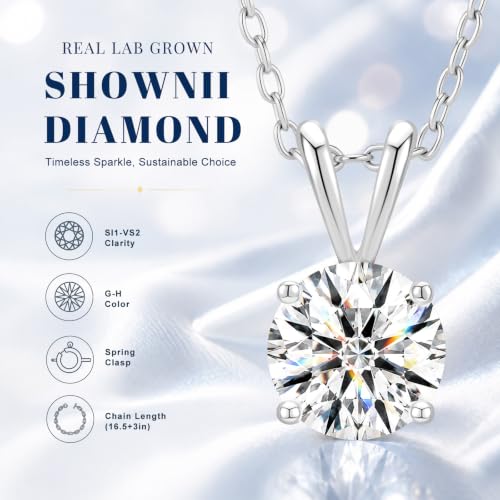 shownii 0.25CT LAB GROWN Diamond Solitaire Pendant Necklace for Women