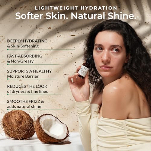 Organic Fractionated Coconut Oil | 100% Pure, Cold-Pressed | USDA Certified Organic | Amber Glass Bottle with Glass Dropper | For Face, Skin, & Hair - 1 Fl Oz