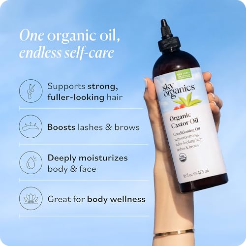Sky Organics Organic Castor Oil 16oz, Pure, Cold Pressed and Hexane Free