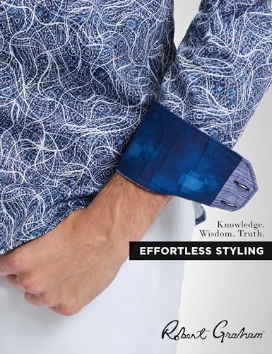 Robert Graham Mens Stelvio Long Sleeve Button Down Woven Shirt, Large, Navy
