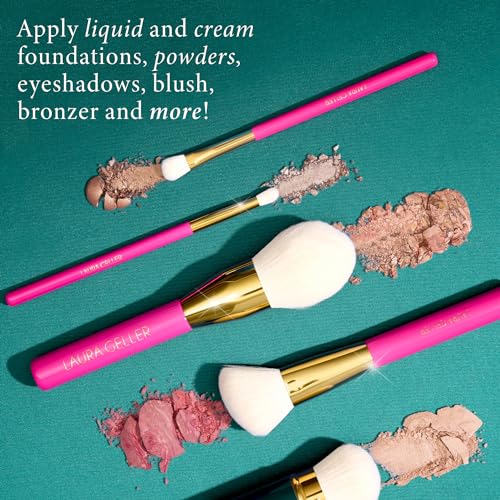 LAURA GELLER 5PC Full Face Professional Vegan Makeup Brush Gift Set | Apply Foundation, Blush, Bronzer, Eyeshadow & More | AMAZON EXCLUSIVE |