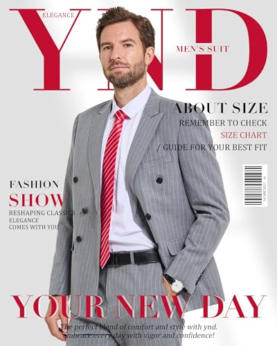 YND Men's 2 Piece Double-Breasted Suit, Slim Fit Stripe Tuxedo Set with Tie, Party Wedding Dress Blazer, Tux and Trousers,