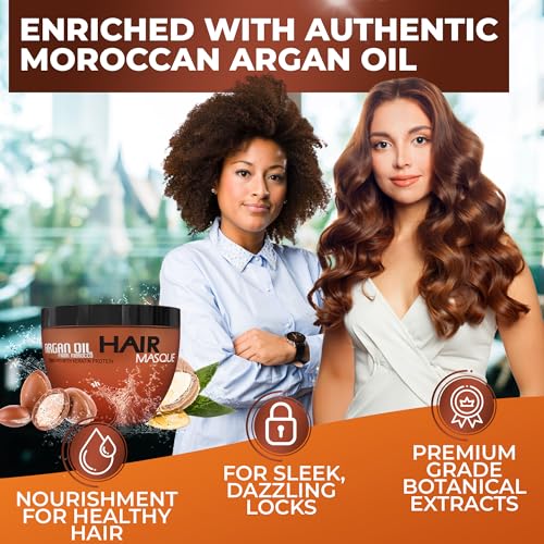 Moroccan Argan Oil Hair Mask - Sulfate Free, Anti Frizz Hydrating Care for Women and Men - Deep Moisturizing Conditioner Treatment for Color Treated, Curly, Damaged, Frizzy and Dry Hair