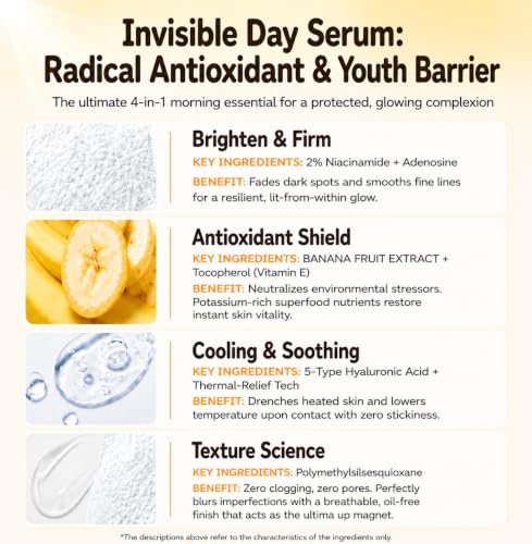 Unleashia Niacinamide Banana Sun Serum SPF Sunscreen, Glow & Brightening & Hydrating, No White Cast Lightweight Face Sunscreen, Fast Absorbing, Non-Sticky 1.35 oz
