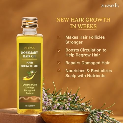 Auravedic Rosemary Oil for Hair Growth | Stronger, Fuller Hair | 3.38 Fl Oz