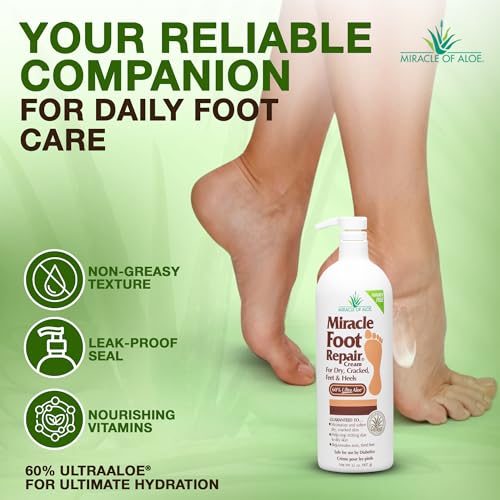 Miracle Foot Repair Cream, 32 Oz, Aloe Foot Cream For Dry Cracked Feet