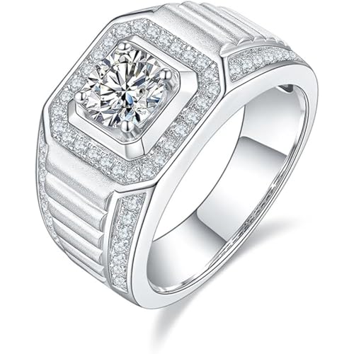 14K Gold Bold Men's 1 Carat D-color VVS1 Diamond Wedding Ring, Bling Rings for Men, Father's Day Gift for Your Father (14K,10.25)