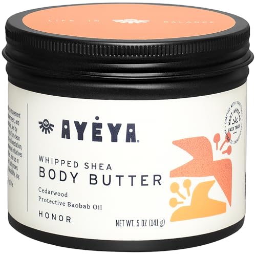 AYÉYA Whipped Body Butter, Cedarwood (Honor) – Rejuvenating, Deep Conditioning Moisturizer for Aging Skin, 5 Oz Ea