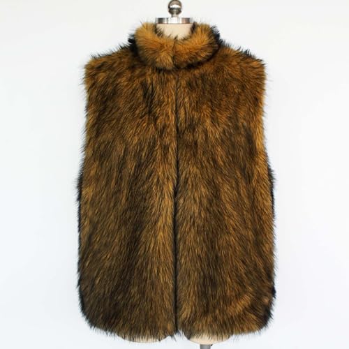 Cambkatl Men's Luxury Faux Fur Vest, Winter Furry Sleeveless Jacket Open Front Cardigan Coats Warm Outerwear