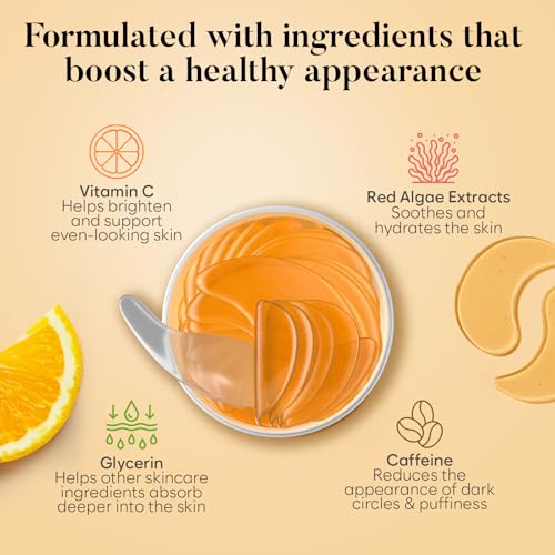 BLOOMORA Vitamin C & Caffeine Under Eye Patches (30 Pairs), Under Eye Mask for Puffy Eyes, Appearance of Dark Circles, Smoothing & Hydration, Self Care & Skincare Gifts for Women, Patch Yeux