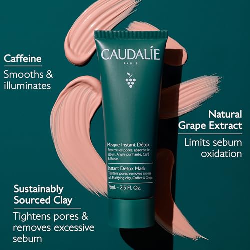 Caudalie Instant Detox Mask, Pore Minimizing Pink Clay Face Mask - 35 mL
