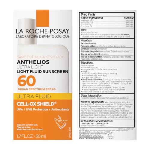 La Roche-Posay Anthelios Ultra Light Fluid Sunscreen for Face SPF 60, 1.7oz