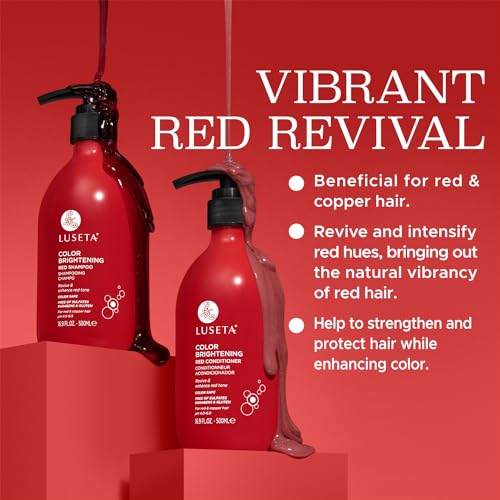 Luseta Color Enhancing Shampoo and Conditioner Set for Red & Copper Hair. Revives & Intensifies Fiery Hues, Adds Radiant Shine, Smooths Frizz, Improves Elasticity with Pomegranate, 2 x 16.9oz