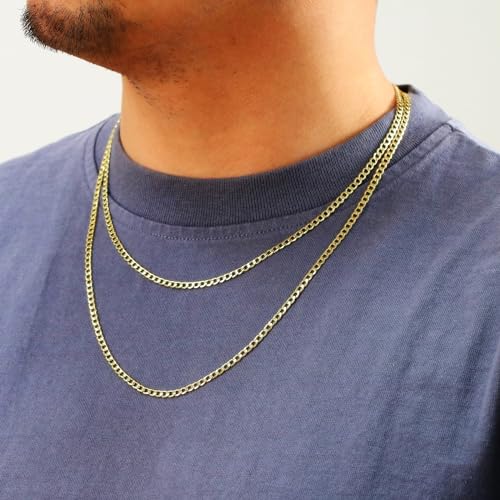 Nuragold 14k Real Yellow Gold Cuban Curb Link 3.5mm Chain Necklace, 16"-30" - 18"