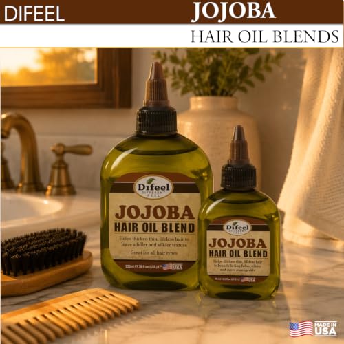 Difeel Jojoba Oil Hair Oil Blend - Travel Size 2.5 oz. - Lightweight Hair & Scalp Moisturizing Oil for Dry, Damaged & Frizzy Hair, Adds Shine & Softness