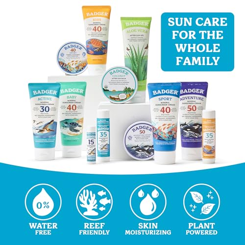 Badger Mineral Sunscreen Face Stick SPF 35, 97% Organic Unscented Zinc Oxide Travel Sunscreen, Coral Reef Safe Travel Size Stick, .65 oz, 2-Pack