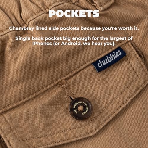 Chubbies Chino Shorts Men 7 Inch - Mens Shorts Casual with Elastic Waistband, Side and Back Pockets, Stretch Cotton Blend (The Travertines, Small)