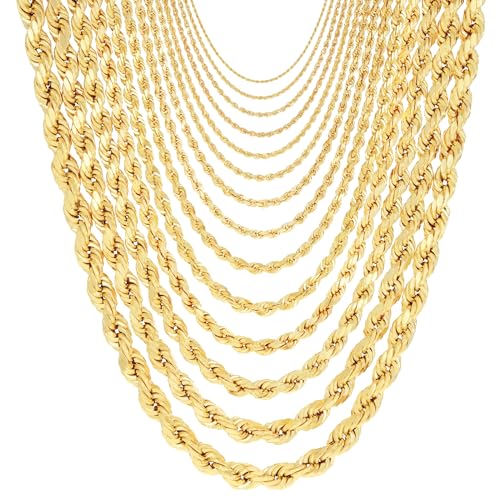 Nuragold 10K Real Yellow Gold Solid Rope Chain Diamond Cut Italian Necklace - 26",1.5mm