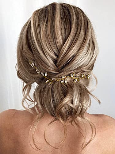 JAKAWIN Wedding Hair Vine Gold Bridal Hair Accessories Crystal Hair Piece