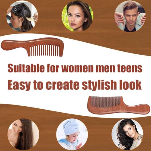 Morsafe 2 Pcs Sandalwood Hair Comb Set Wide and Fine Tooth Wooden Comb for Women Men, Anti-static Detangling Wood Comb for Curly Fine Frizzy Wet Dry Hair