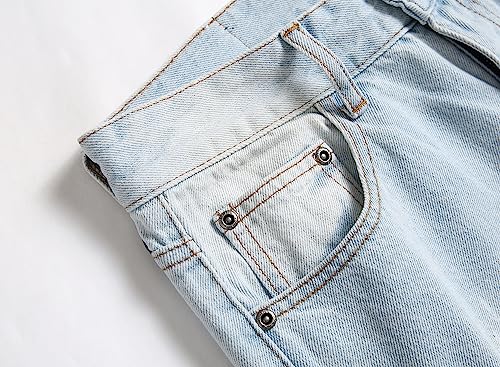OIIIO Men's Ripped Slim Fit Straight Leg Jean Denim Pant (30, 30011 Blue)