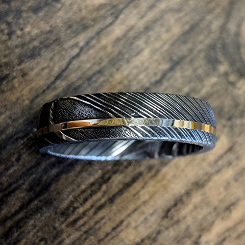 Damascus Steel Wedding Bands USA Made 14k Gold Rings Damascus Rings