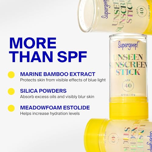 Supergoop! Unseen Sunscreen Stick - SPF 40 - Clear & Invisible Sun Protection - Broad Spectrum Face Sunscreen - Glides Over Makeup - Natural Finish - For All Skin Types - 0.7 fl oz