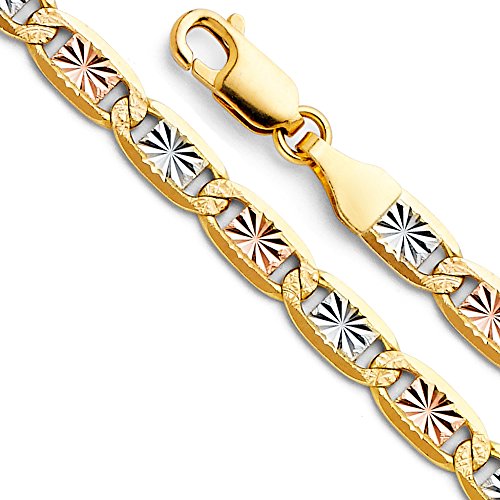 14k REAL Tri Color Gold Solid Men's 4.5mm Star Diamond Cut Chain Bracelet with Lobster Claw Clasp - 8"