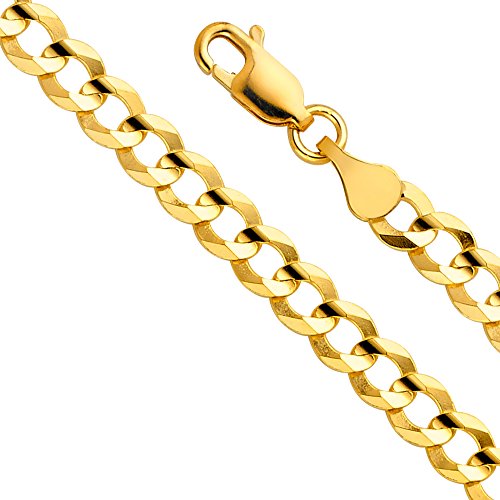 14k REAL Yellow Gold Solid Men's 4.5mm Cuban Concave Curb Chain Necklace with Lobster Claw Clasp - 20"