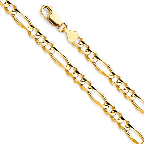 14k REAL Yellow Gold Solid 2.5mm Figaro 3+1 Concave Chain Necklace with Lobster Claw Clasp - 20"