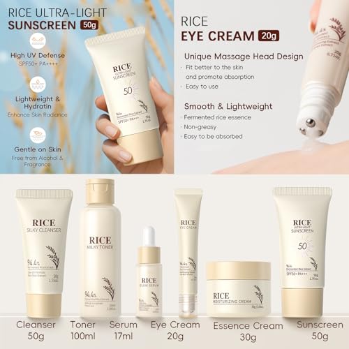 Rice Skincare Set for Teen Girl Gifts Birthday - Skin Care for Teens 10-12 - Hydrating Skin Care Routine Kit for Women - Gifts Birthday Facial Kit for Women - Skin Care Set with Cleanser,Serum