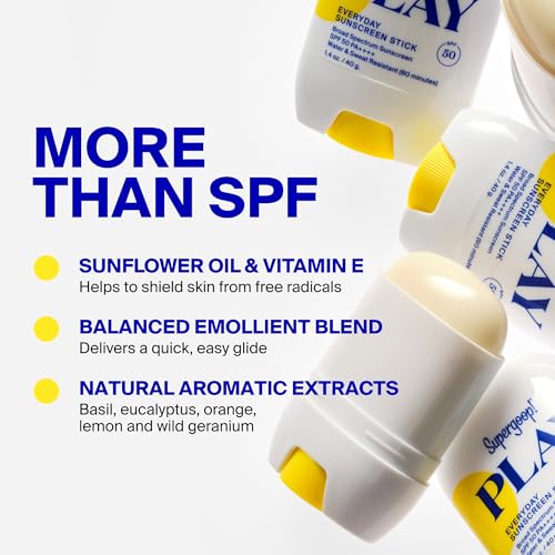 Supergoop! PLAY Everyday Sunscreen Stick SPF 50 - Lightweight, Non-Greasy Formula - Natural Finish - Fragrance Free - Water & Sweat Resistant - All Skin Types - 1.4 fl oz